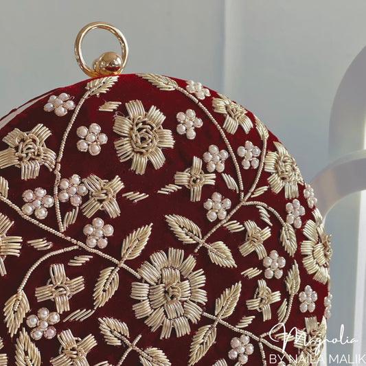 AGRA Maroon Velvet Round Clutch (Final Stock)