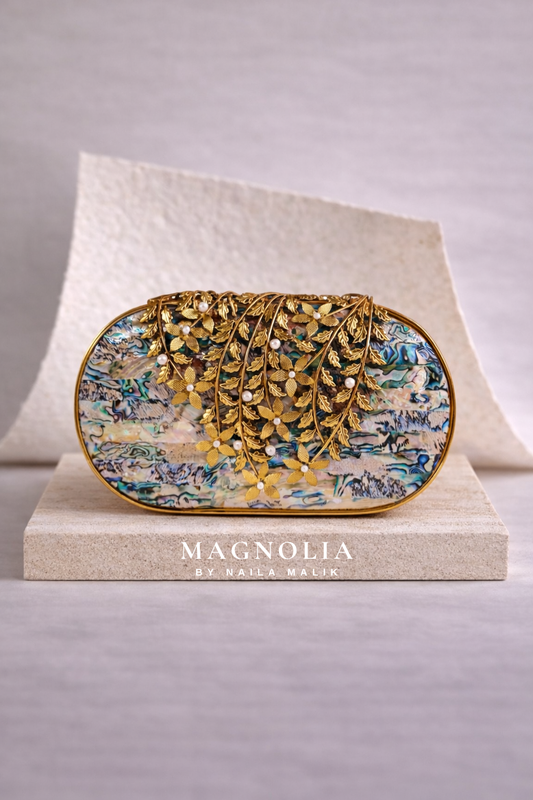 MONTREAL | MOP Clutch with Floral Brass Clasp