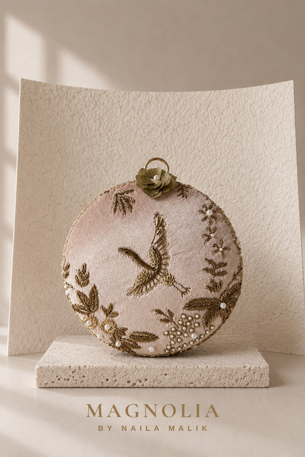 FEZ| Pink Crane Embroidery Clutch
