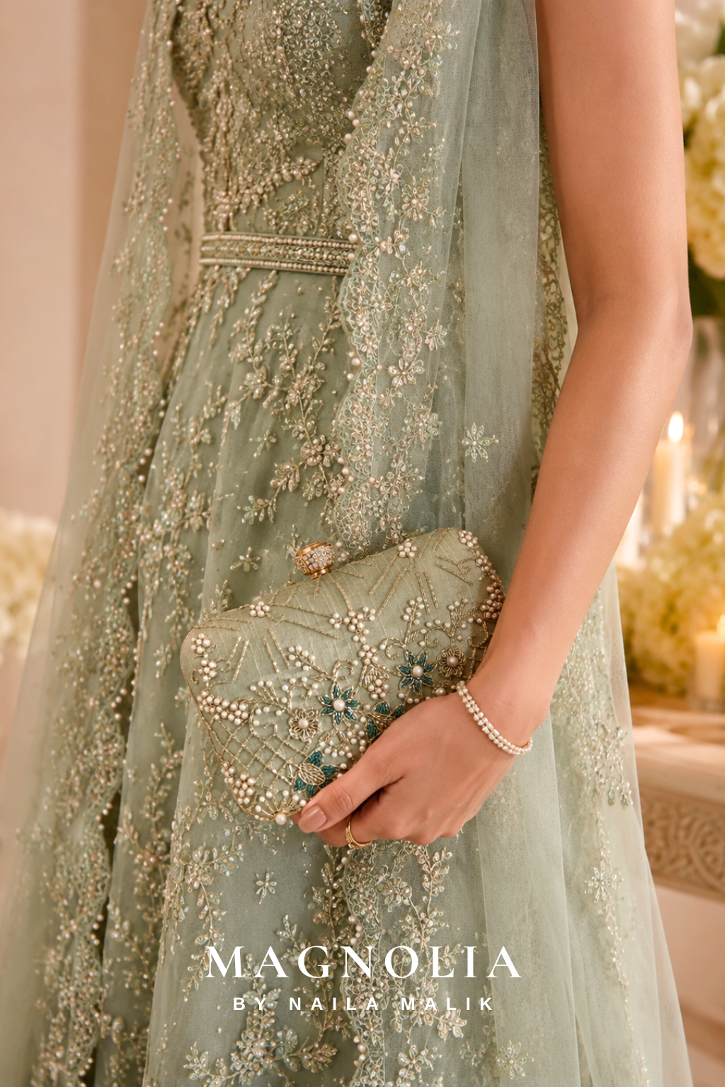 BORDEAUX | Sage Green Embroidered Clutch