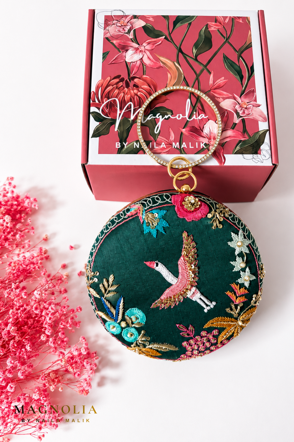 FEZ| Green Crane Embroidery Clutch
