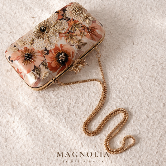 AMMAN | Printed Silk Floral Romantic Clutch Bag