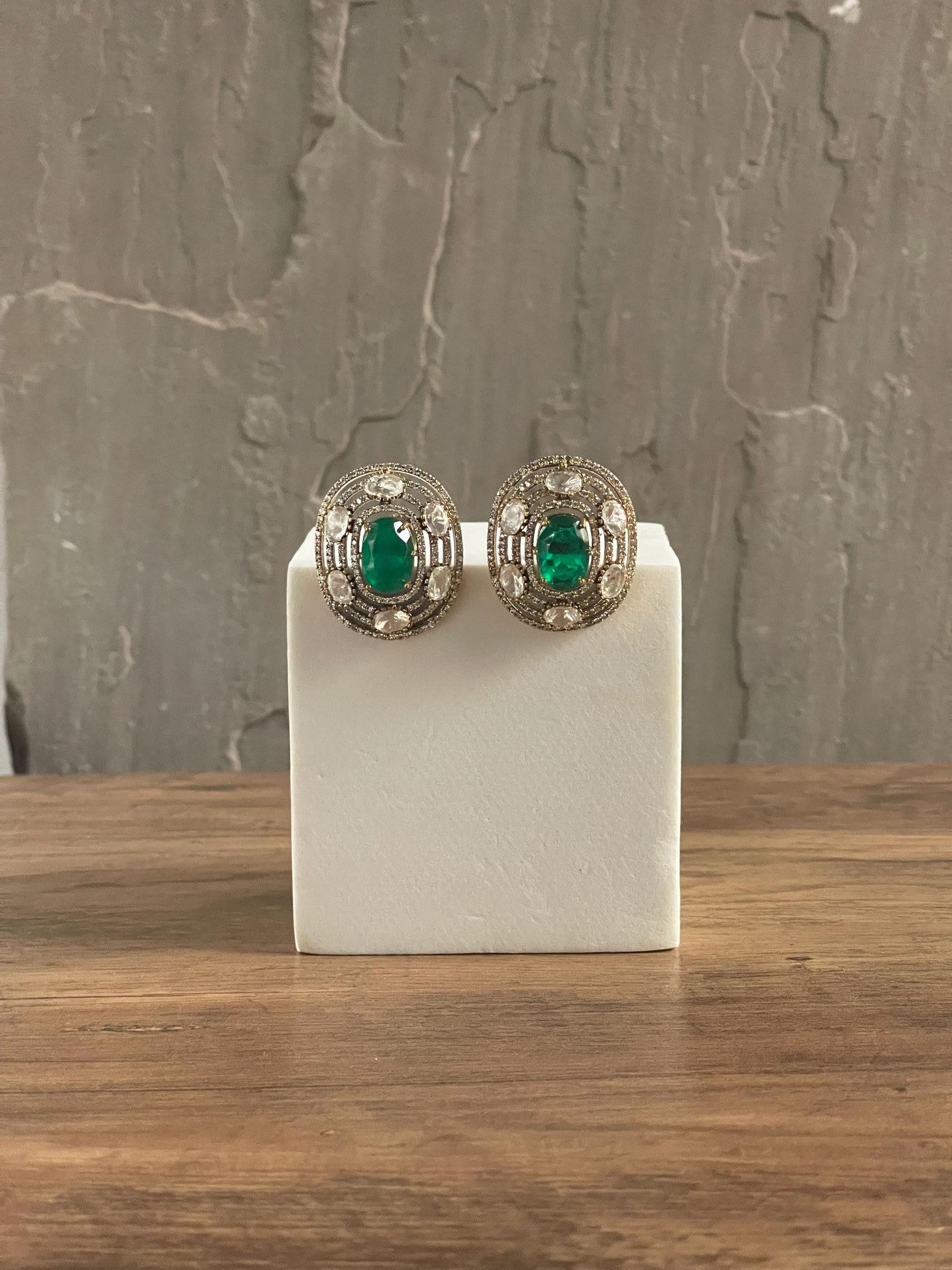 JADE| Green and Gold Oversized Stud Earrings: Jade Green Polki Statement Jewelry | Birthday Gift Idea