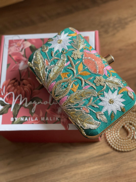VALLETA Green Zardozi Clutch (Final Stock)