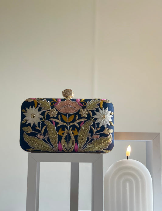 VALLETA Blue Zardozi Clutch (Final Stock)