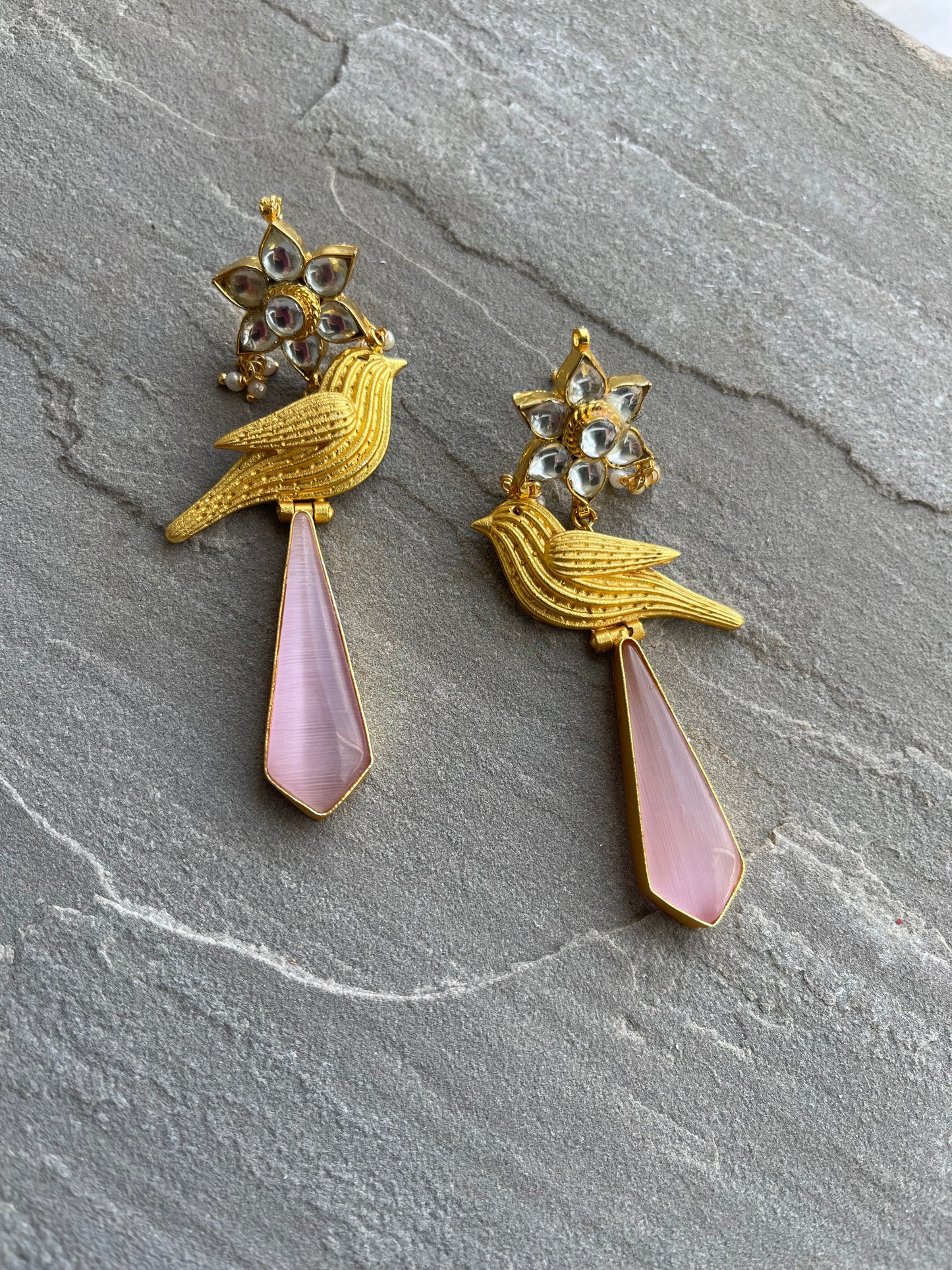 ESRAH | Pink & Gold Bird Earrings