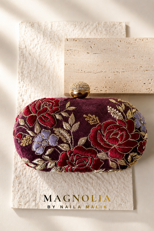 RIO | Plum Floral Embroidered Clutch Bag