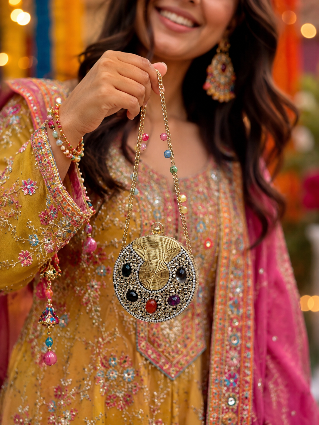 NISHIKI MARKET MINAUDIERE | Mini Gold Kundan Clutch