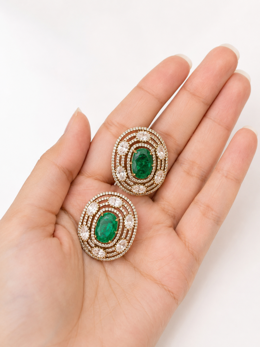 JADE| Green and Gold Oversized Stud Earrings: Jade Green Polki Statement Jewelry | Birthday Gift Idea