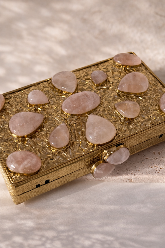 DALLAS | Gold Rose Quartz Clutch