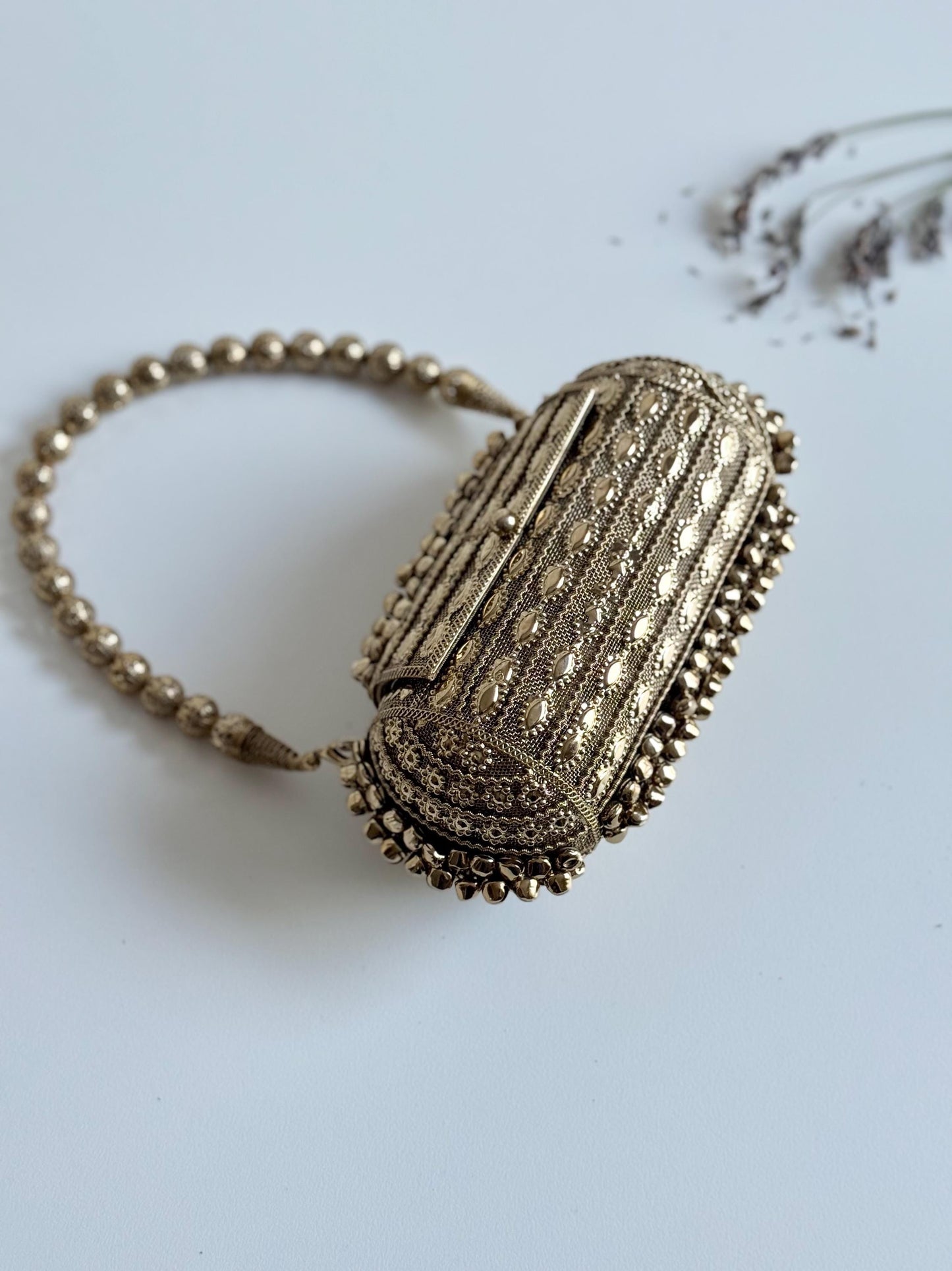 BEN THANH | Antique Golden Cylinder Formal Evening Purse for Weddings | Gift Idea for Her