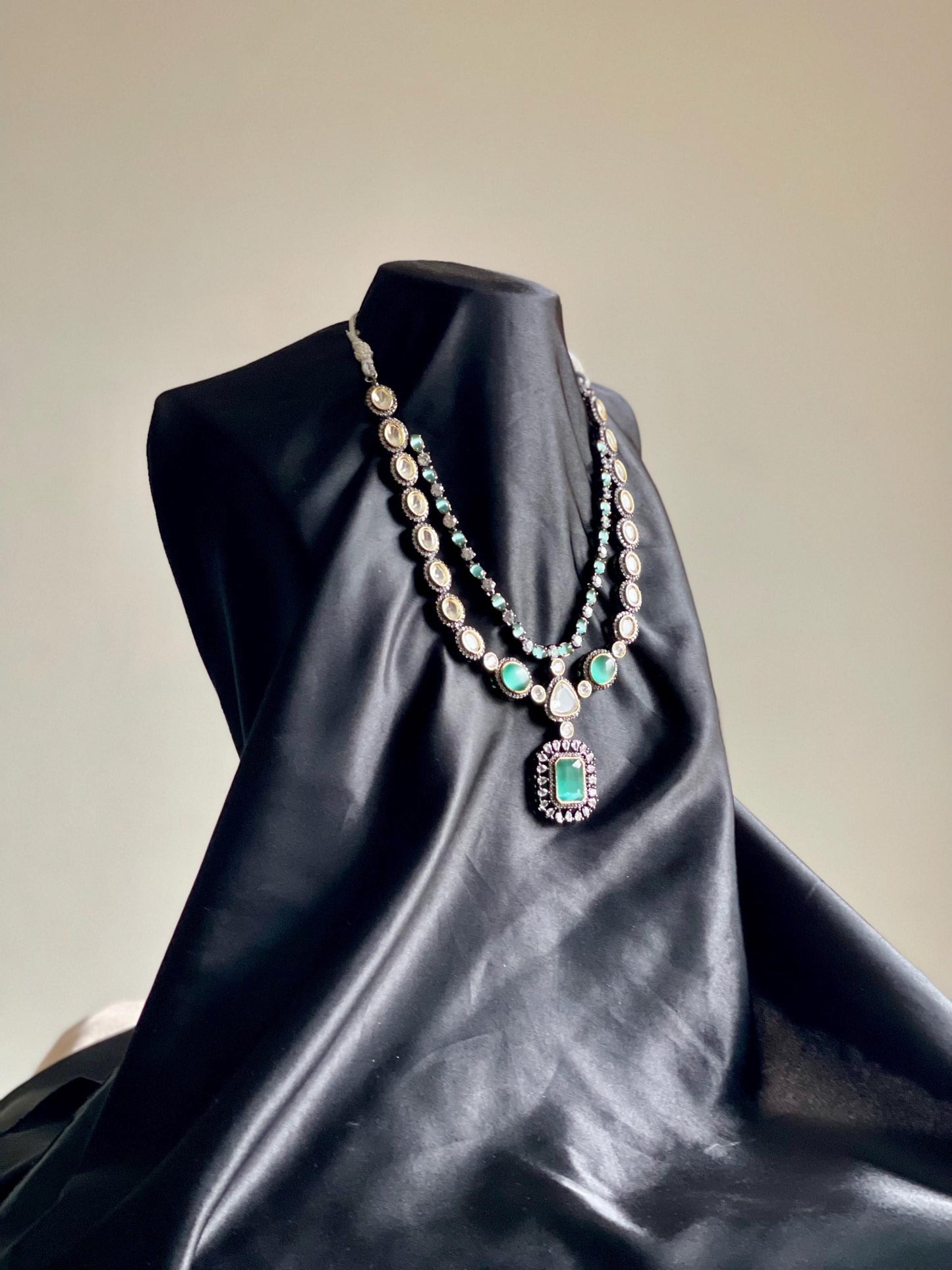 AFSANEY | Turquoise Polki Necklace Set with Crystals & CZ details | Bridal Engagement Jewelry Set