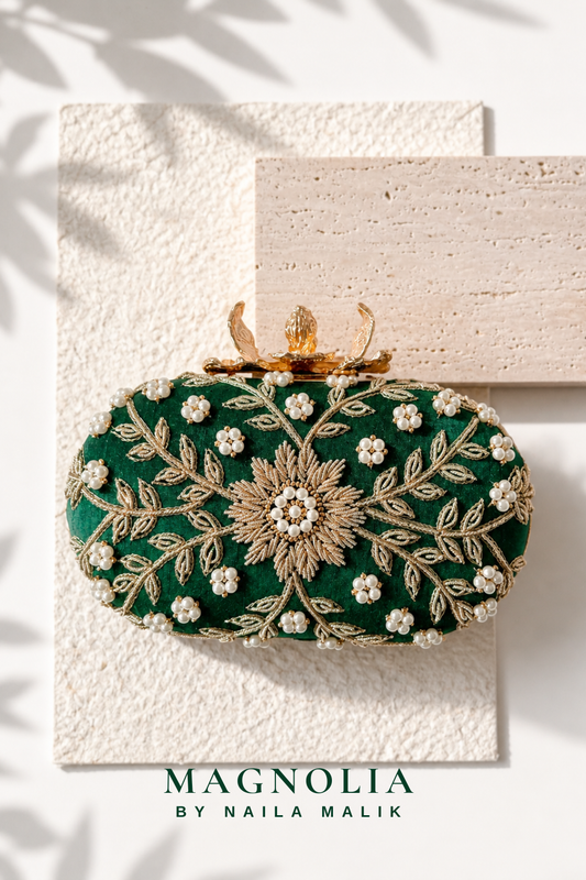 ROSA | Emerald Green Floral Clutch