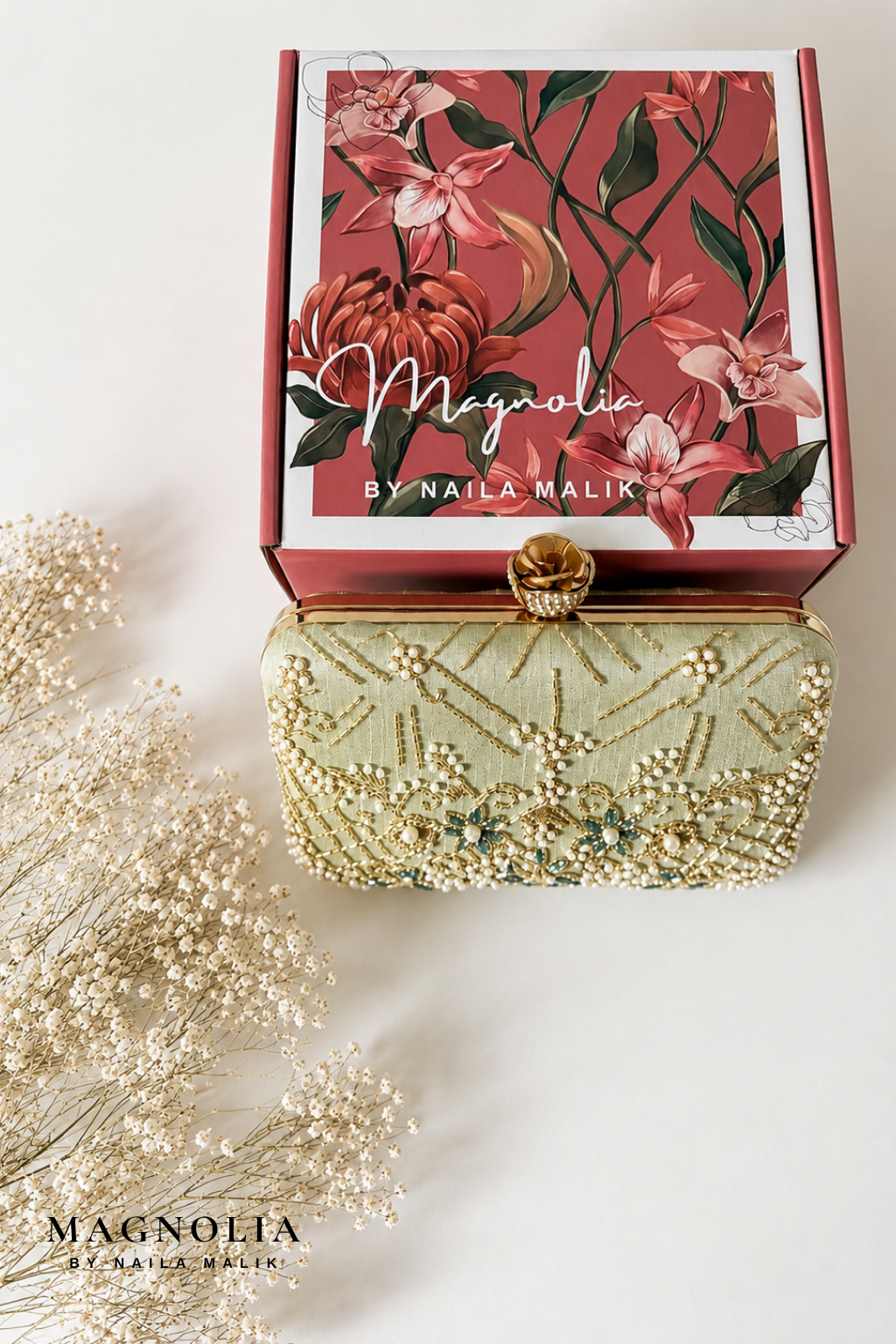 BORDEAUX | Sage Green Embroidered Clutch
