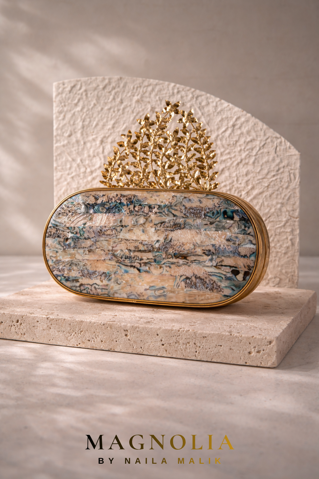 MONTREAL | MOP Clutch with Floral Brass Clasp