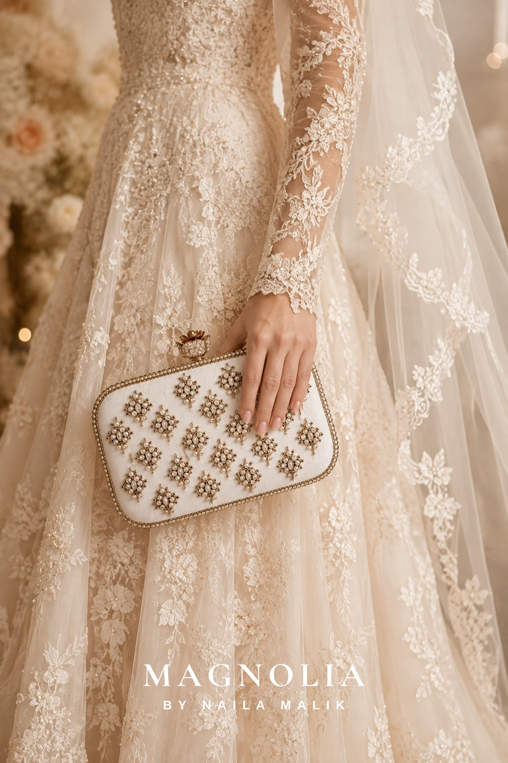 MANAMA | Kundan White Silk Clutch