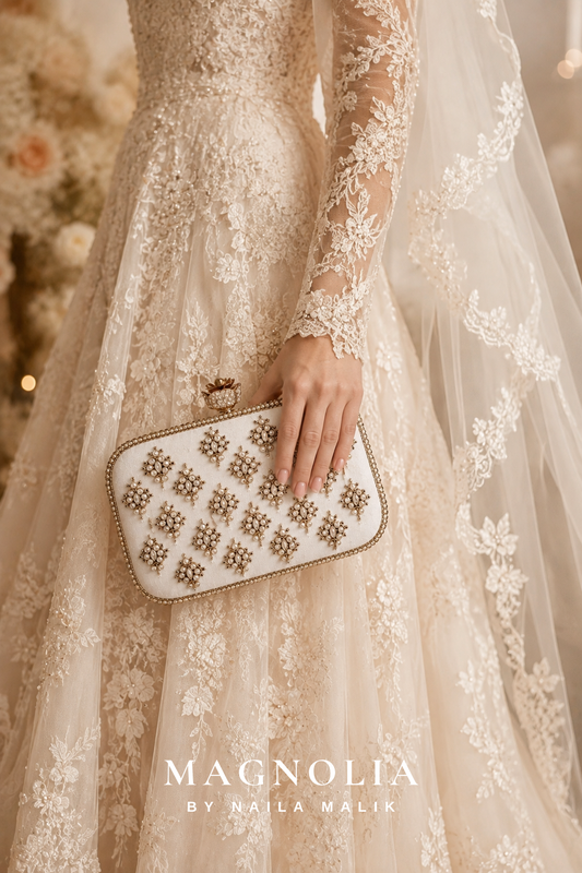 MANAMA | Kundan White Silk Clutch