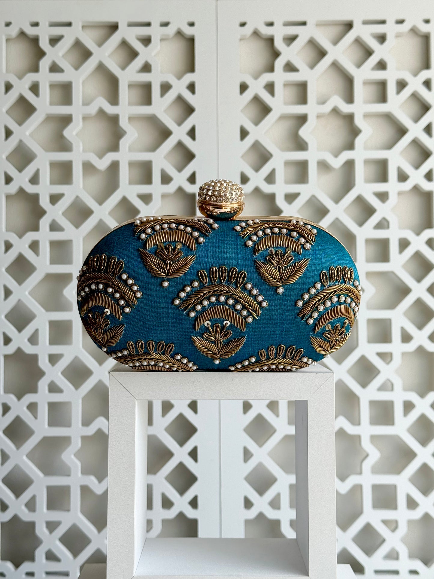 VALERIA Teal Embroidered Clutch (Final Stock)
