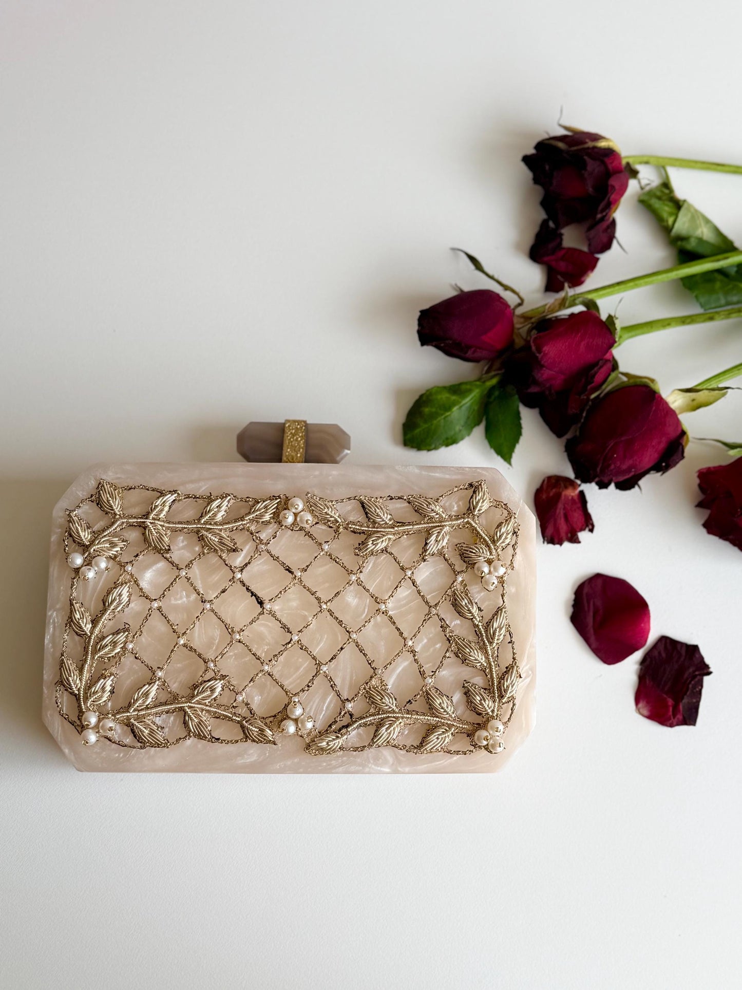 DOHA | Cream Resin Off White Embellished Wedding Clutch Stunning Evening Purse