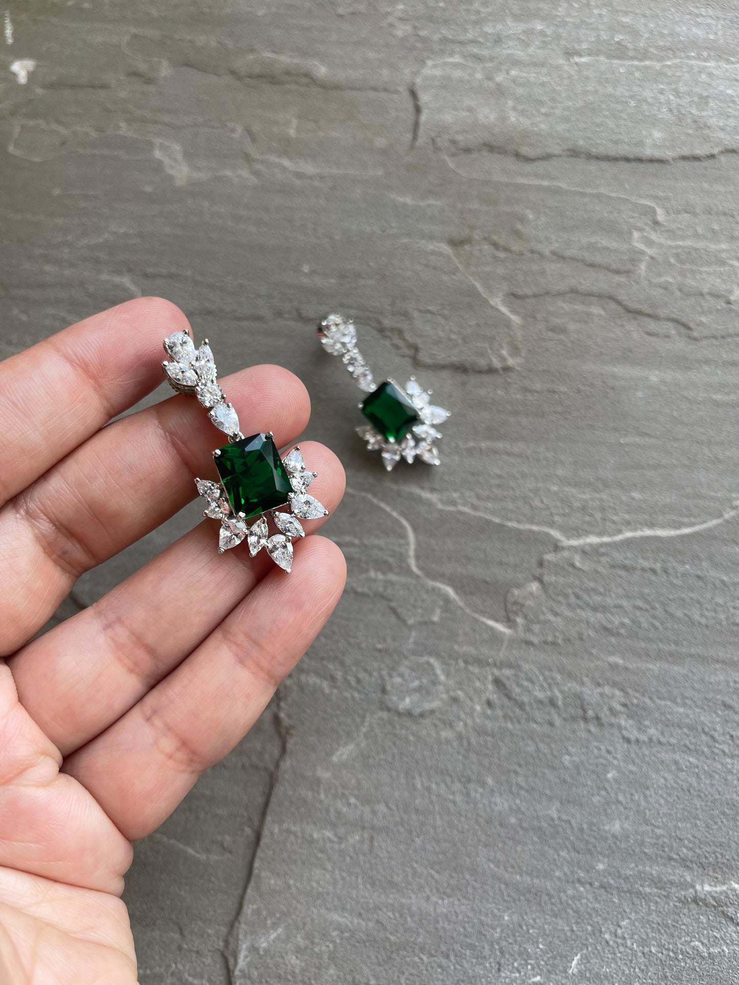 MALEENA | Emerald Green & Silver Crystal Earrings