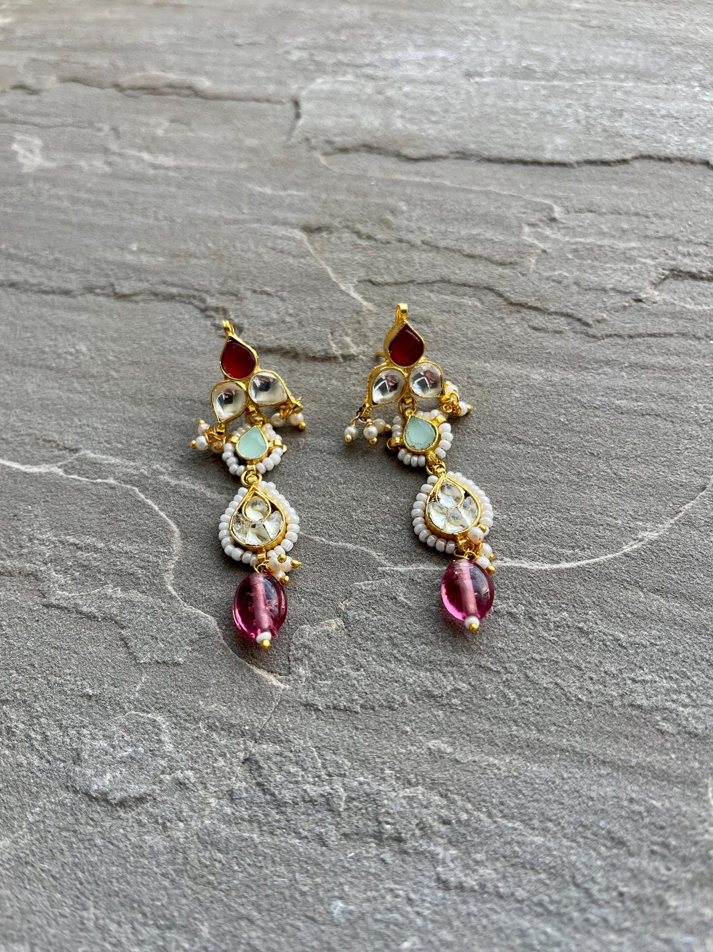 ANIKA | Kundan pink and mint earrings lightweight festive wedding jewelry