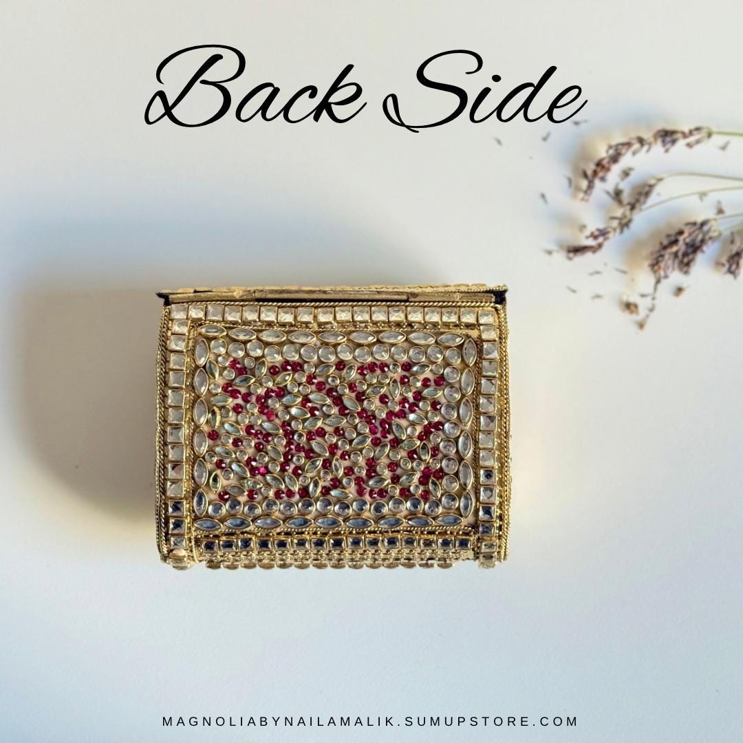 SOUQ WAQIF | Pink & Green Evening Bag | Kundan Clutch | Mini Embellished Minaudière Bag | Indian Wedding Purse | Handcrafted Bridal Clutch