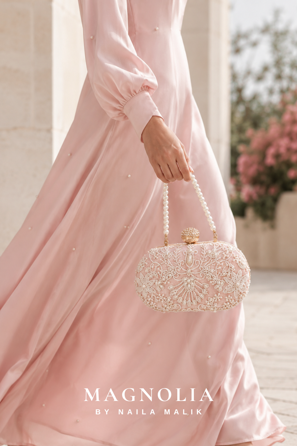 MALLAWI | Pink Pearl Embellished Clutch