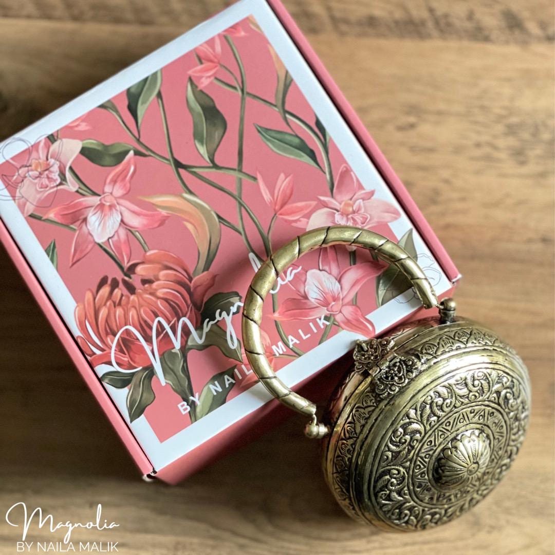 INDORE | Antique Gold Clutch Bag Round Trendy Ethnic Unique