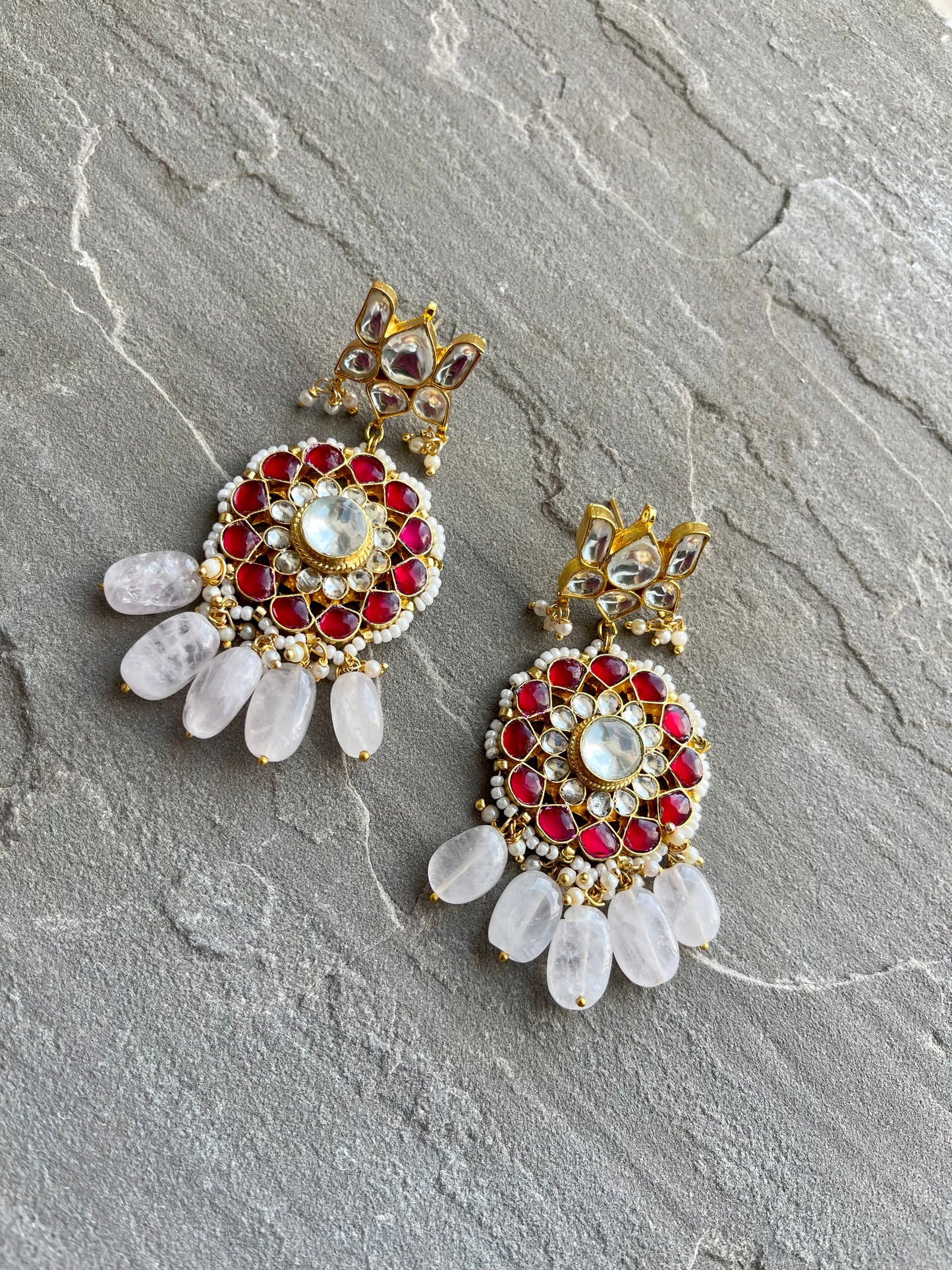 AYA | Pink & Red Kundan Earrings