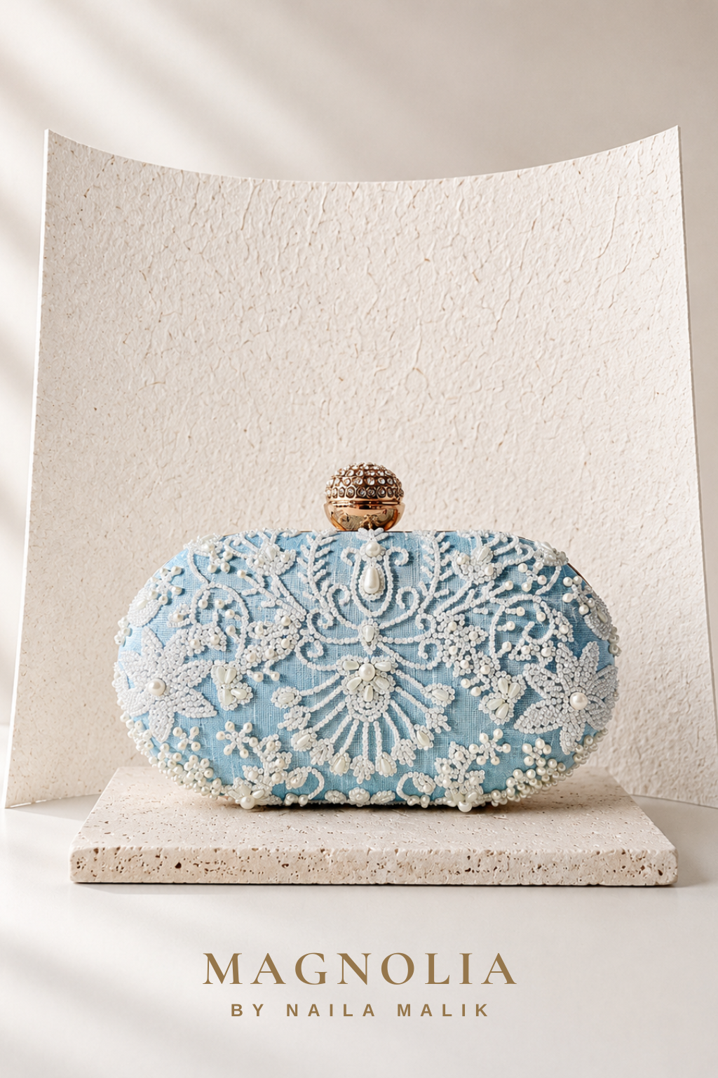 MALLAWI | Powder Blue Pearl Embellished Clutch