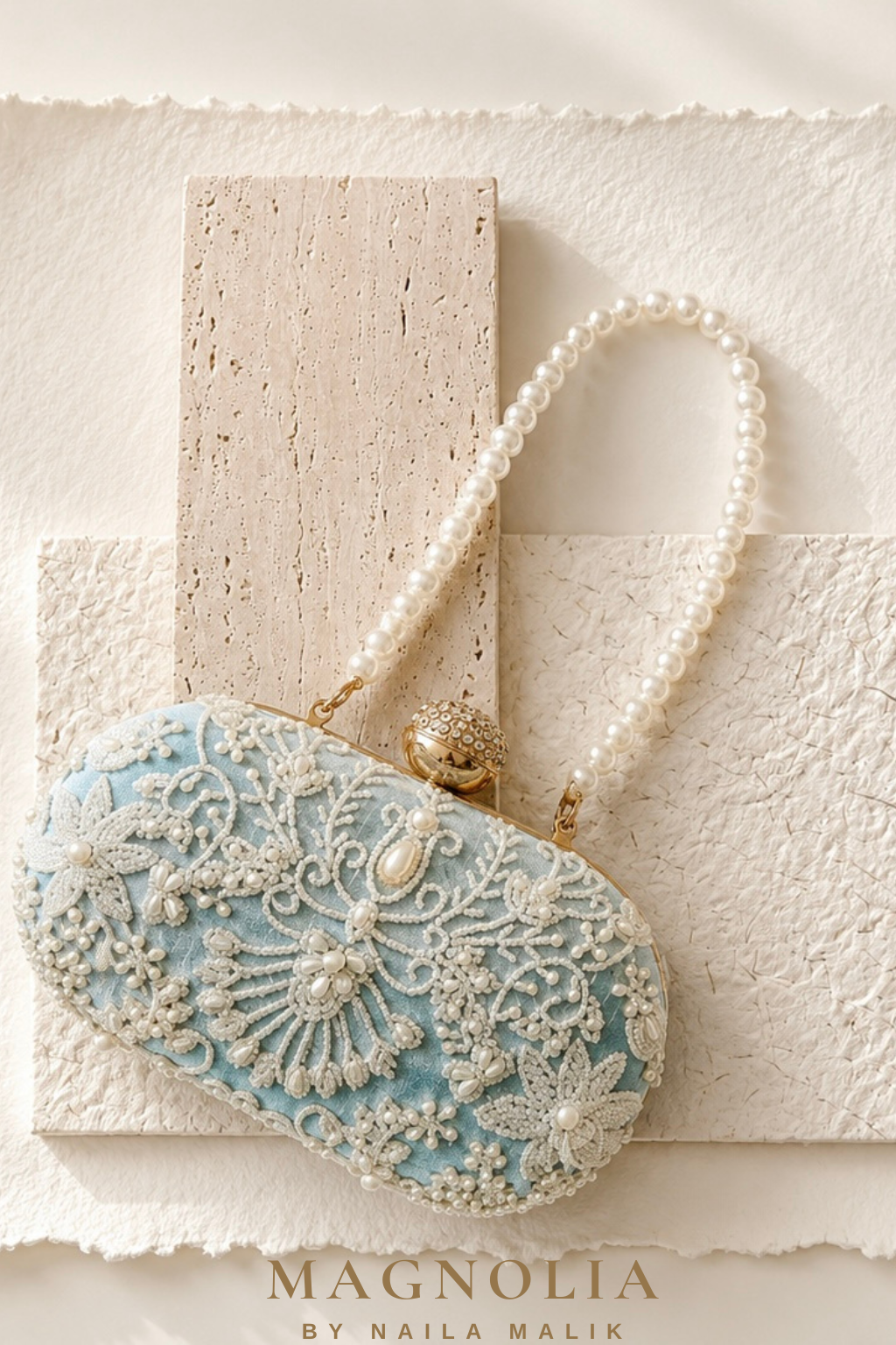 MALLAWI | Powder Blue Pearl Embellished Clutch