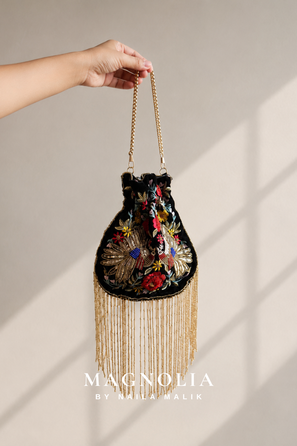 ASWAN | Black Bird Embroidery Potli Bag