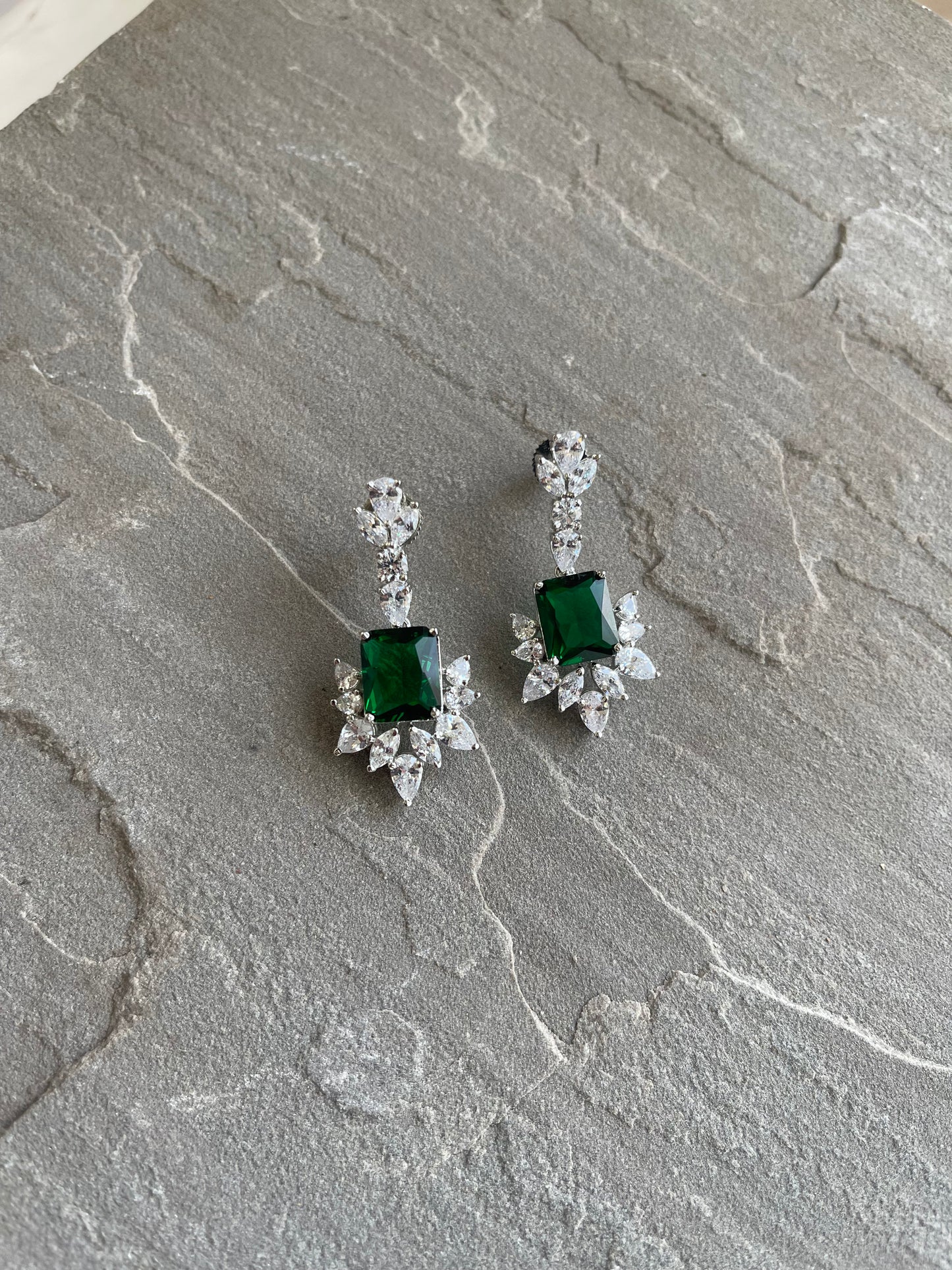 MALEENA | Emerald Green & Silver Crystal Earrings