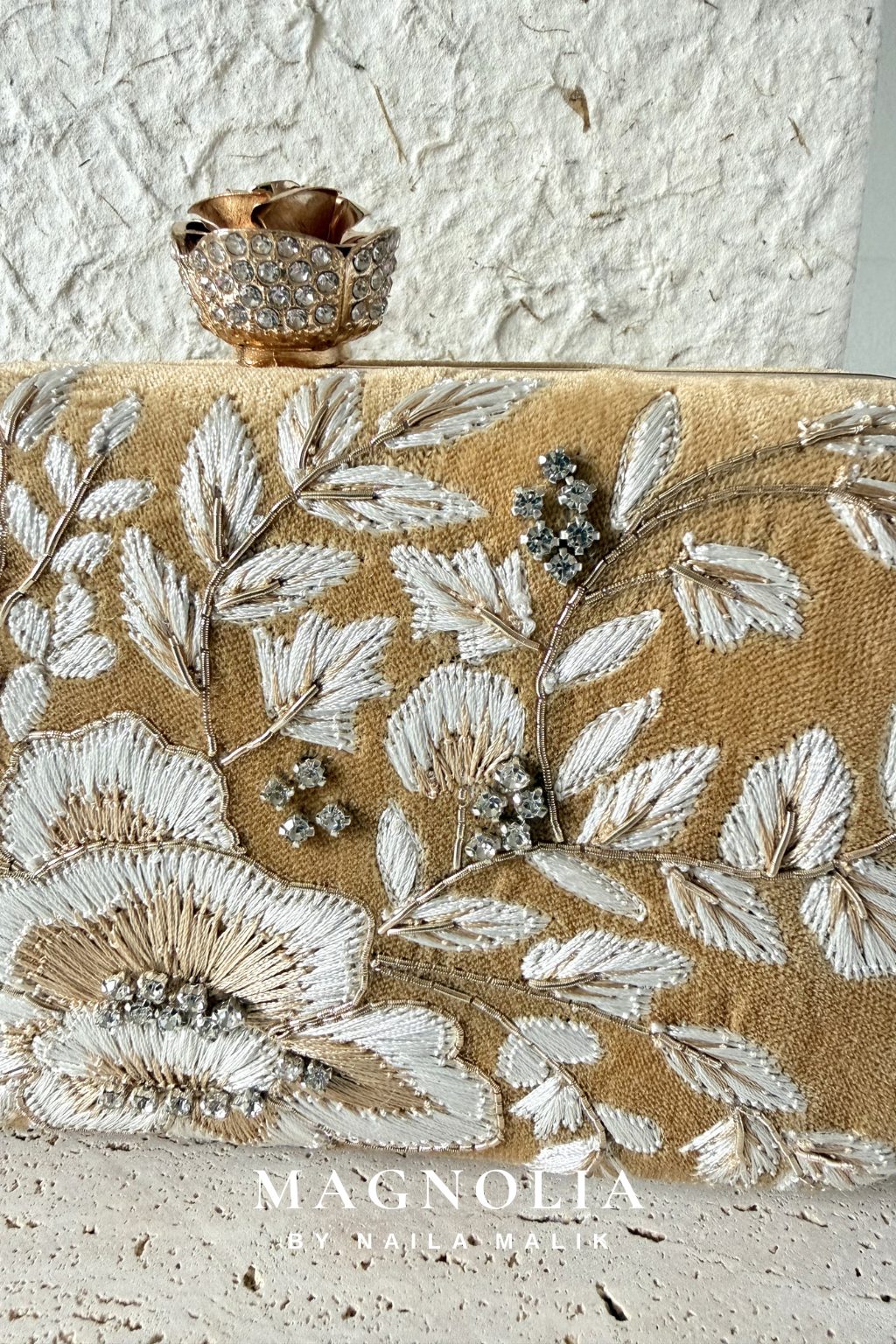 MYKONOS | Gold Floral Embroidery Clutch