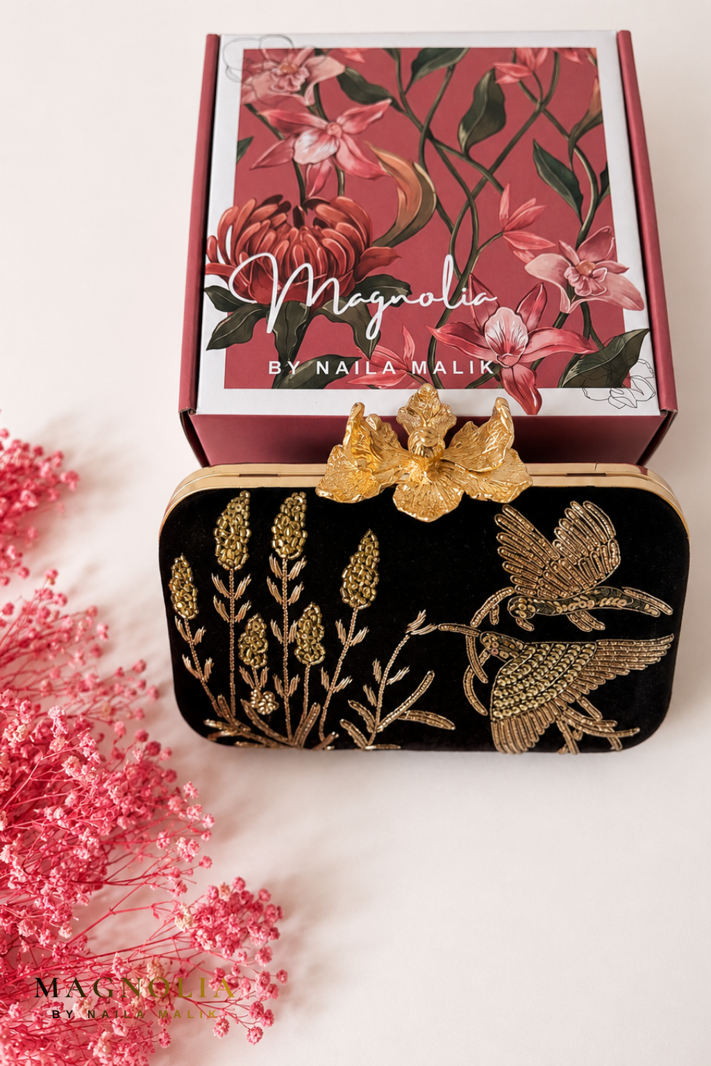 MASYAF | Dark Brown Velvet Garden Themed Clutch