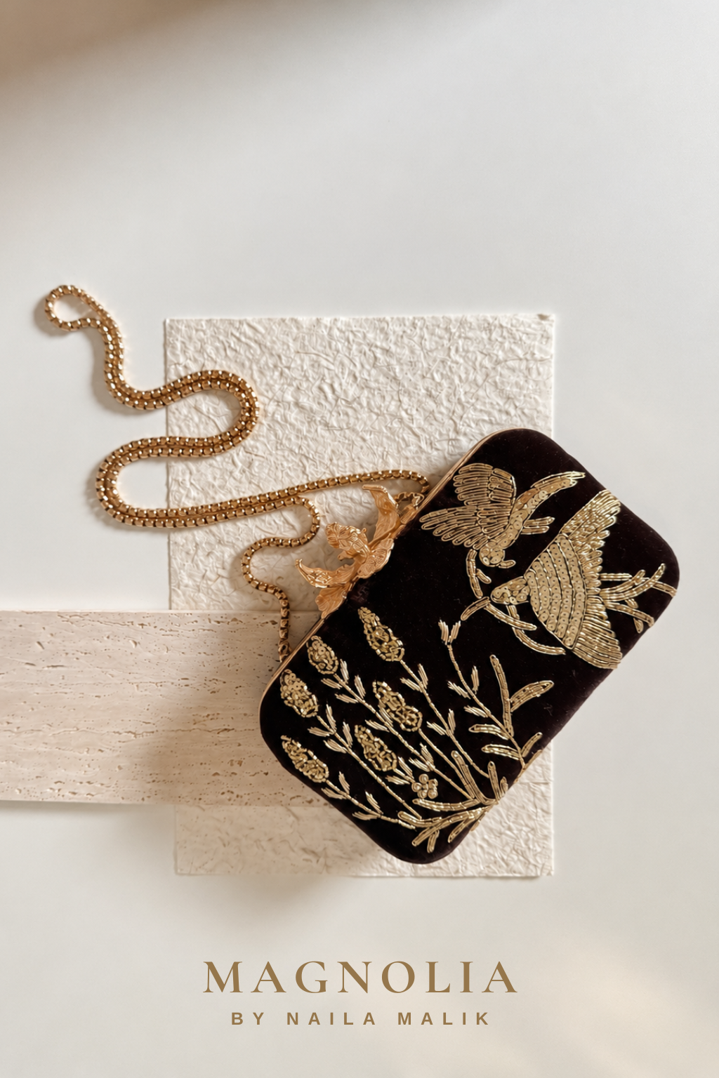 MASYAF | Dark Brown Velvet Garden Themed Clutch