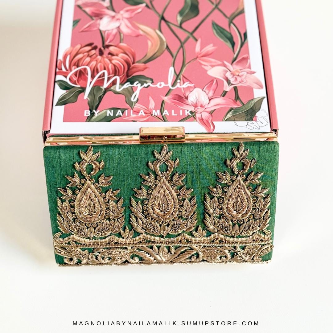 AMARNA | Green Clutch | Zardozi Dabka Embroidery | Paisley Wedding Clutch | Festive Bridal Purse | Traditional Evening Bag