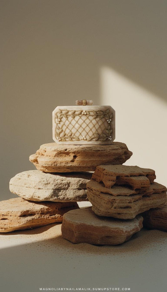 DOHA | Cream Resin Off White Embellished Wedding Clutch Stunning Evening Purse