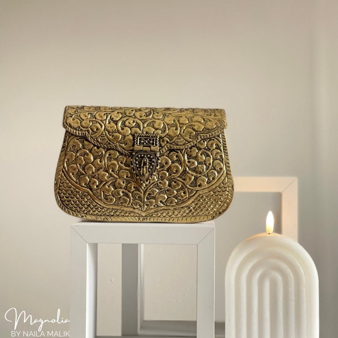 KOLKATA | Vintage Gold Clutch Bag Antique Touch Statement Bridal Trendy Ethnic Unique