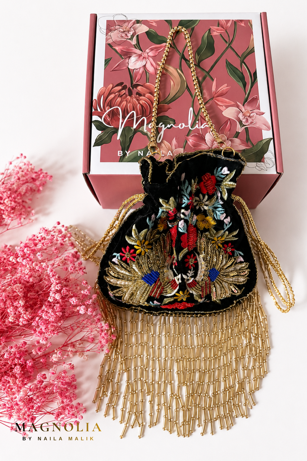 ASWAN | Black Bird Embroidery Potli Bag