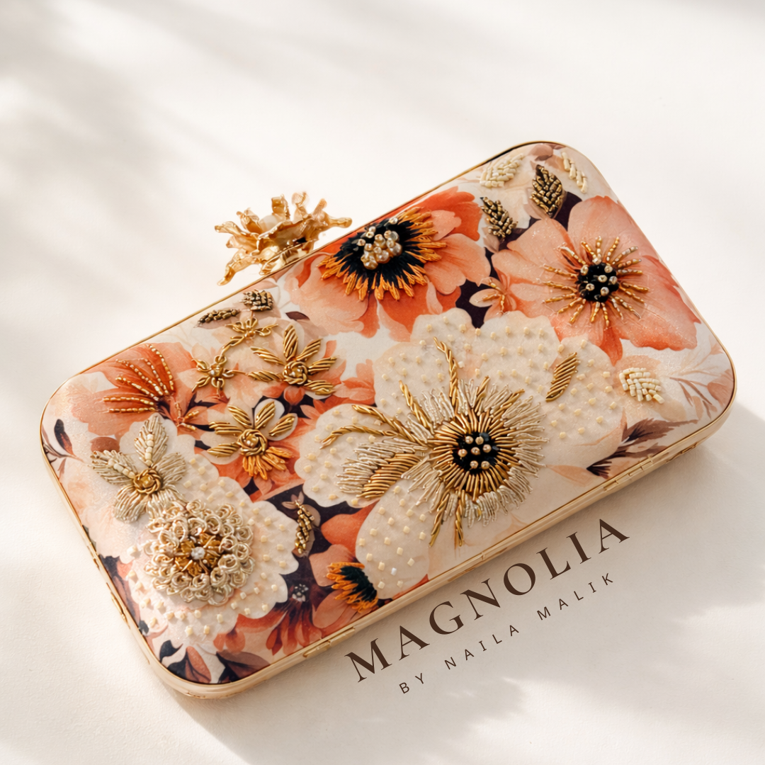 AMMAN | Printed Silk Floral Romantic Clutch Bag