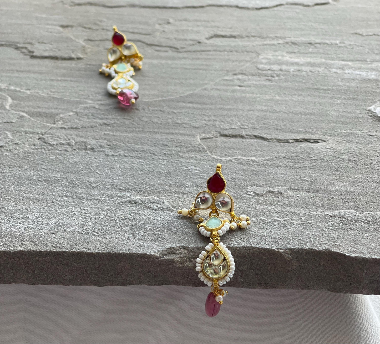 ANIKA | Kundan pink and mint earrings lightweight festive wedding jewelry