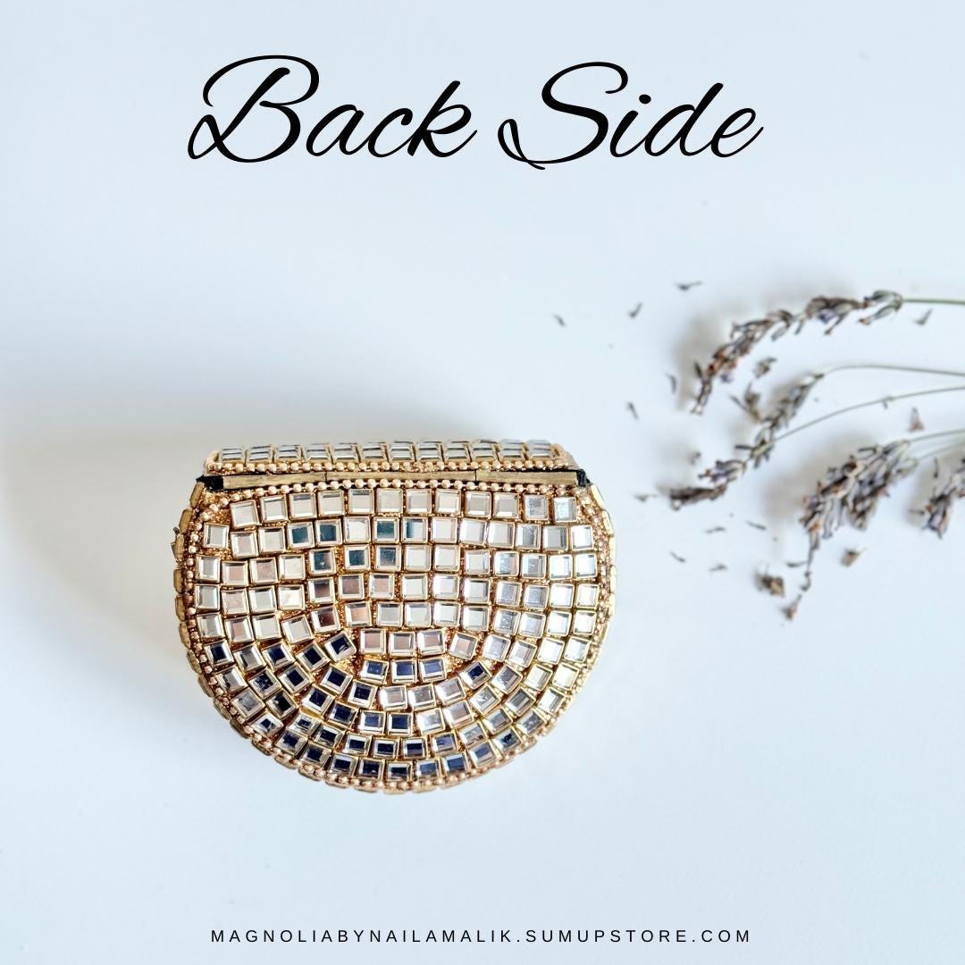 MEENA BAZAAR | Micro Mini Glass Work Kundan Minaudiere Clutch Purse