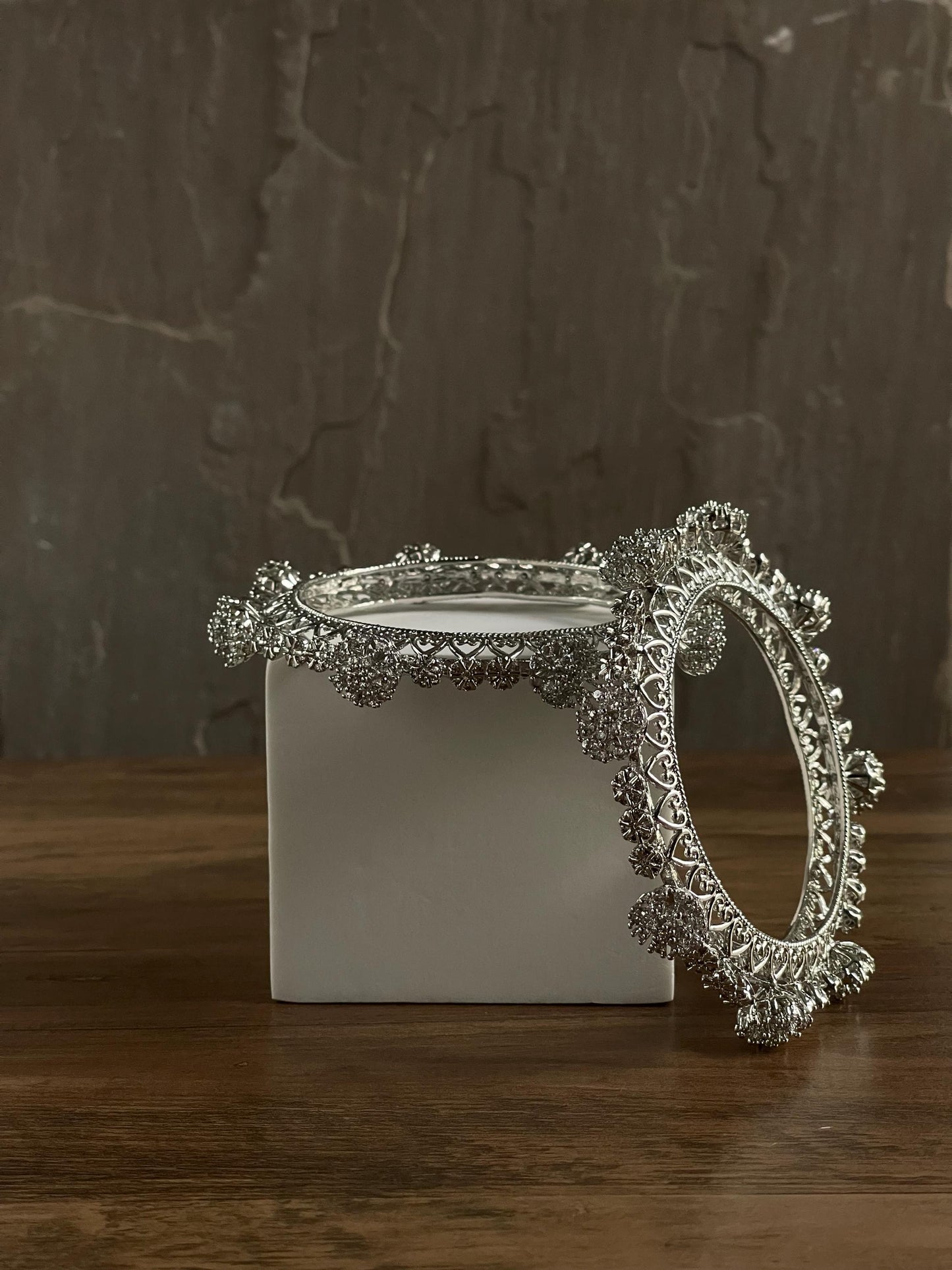Oxidized Silver Bangles Pair: Intricate Filigree Kara Chori, Size 2.6