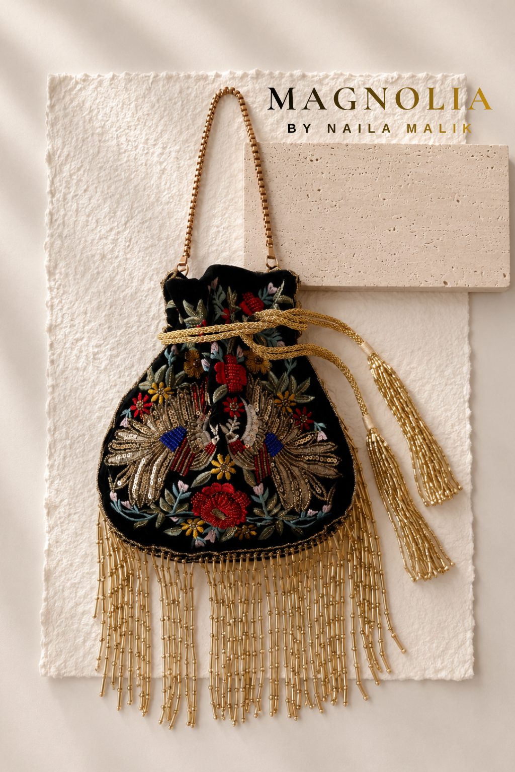 ASWAN | Black Bird Embroidery Potli Bag