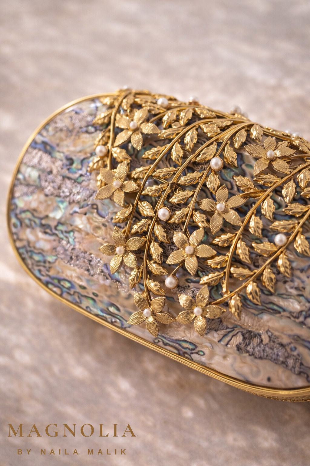 MONTREAL | MOP Clutch with Floral Brass Clasp