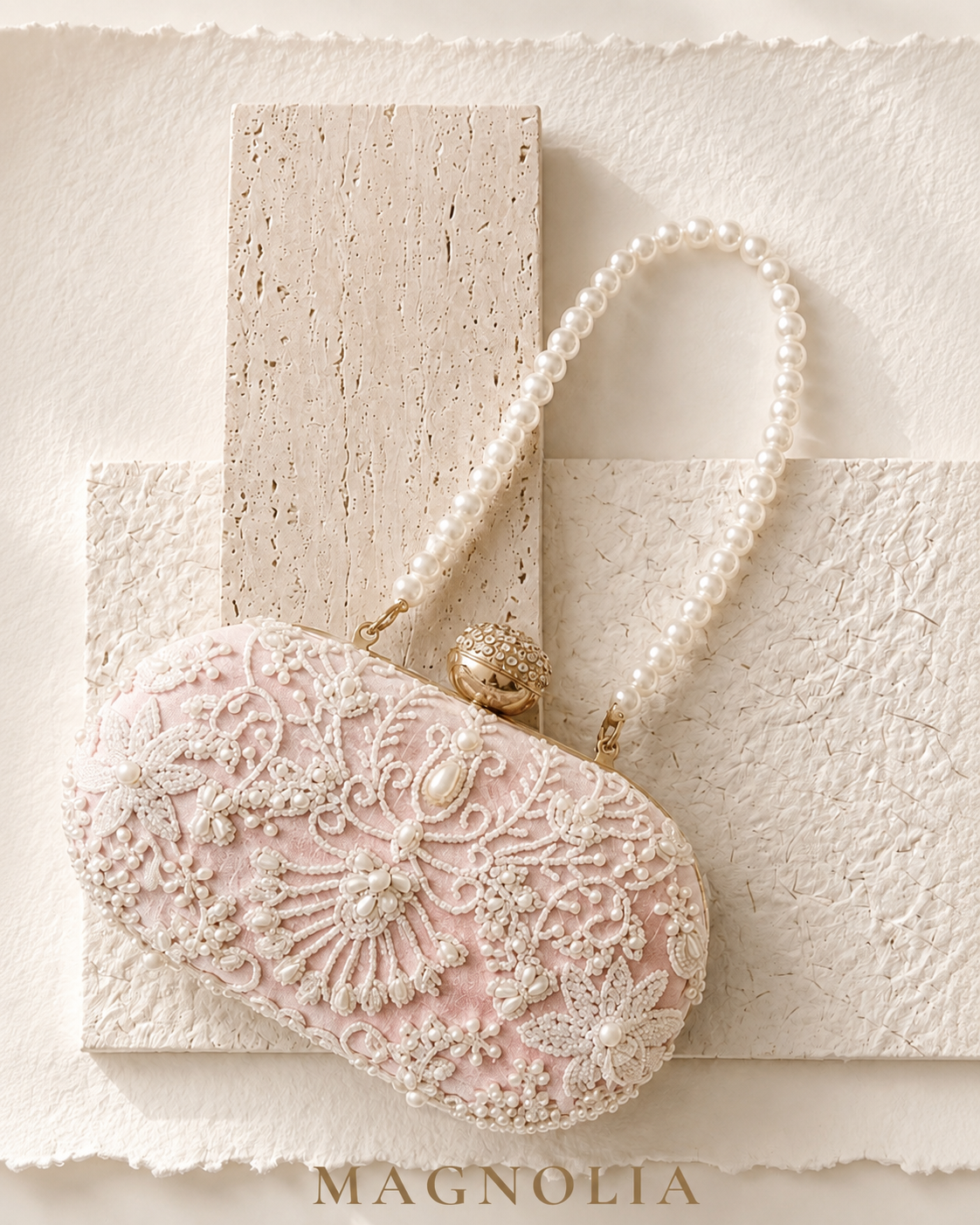 MALLAWI | Pink Pearl Embellished Clutch
