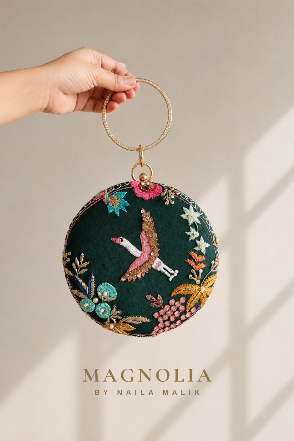 FEZ| Green Crane Embroidery Clutch