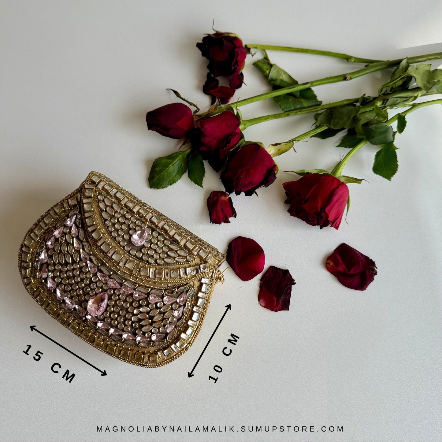 Luxury Kundan Clutch | Mini Embellished Minaudière Bag | Indian Wedding Purse | Pink & Green Evening Bag | Handcrafted Bridal Clutch |Ethnic