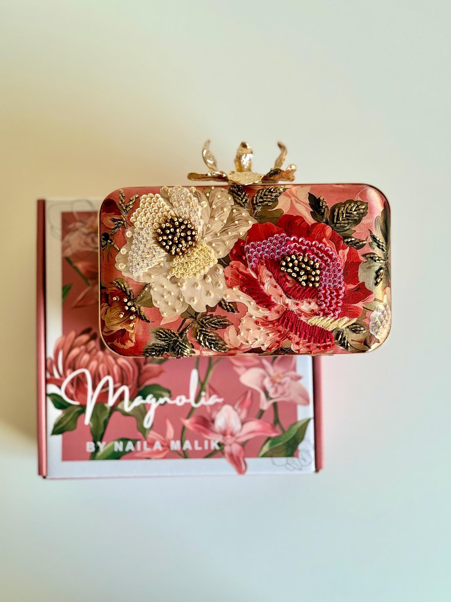 FLORENCE | Floral Printed Silk Clutch | Embellished Evening Bag with Floral Clasp